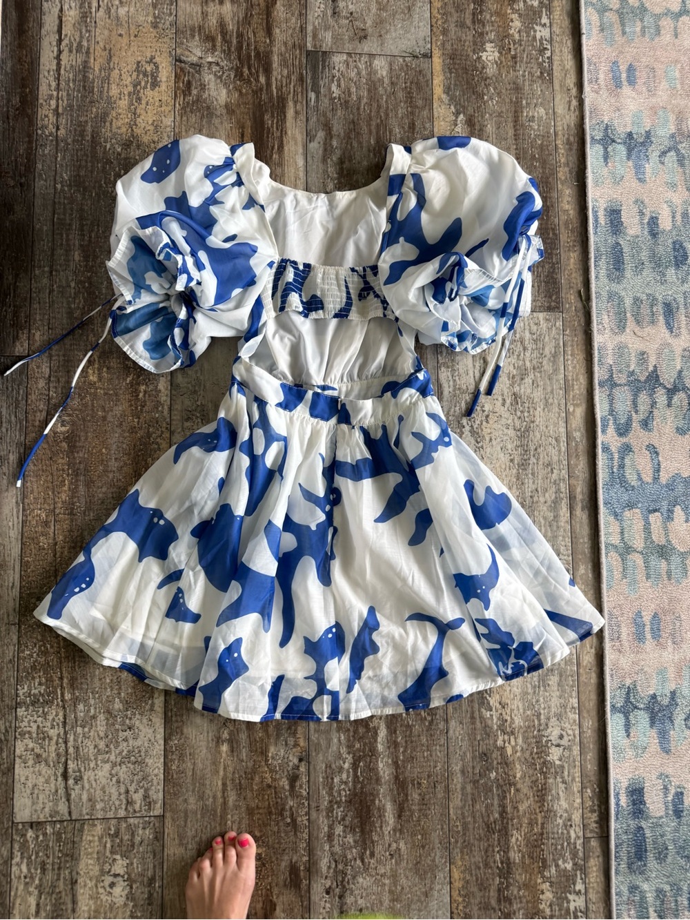 2 for $30 sale: JJs Fairyland blue white abstract  floral open-back mini dress - Picture 4 of 5